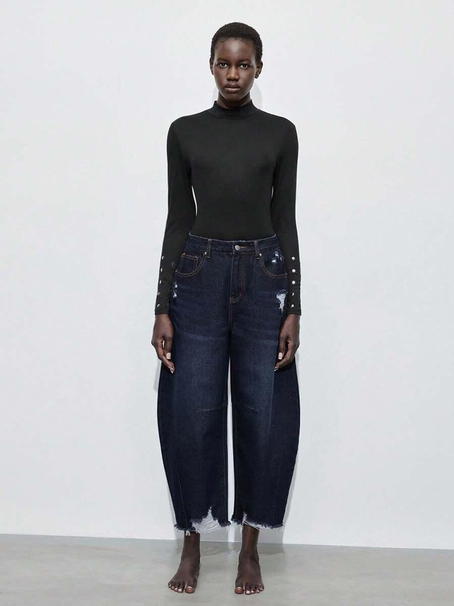 SHEIN GRANATOWE SPODNIE JEANS S06__30