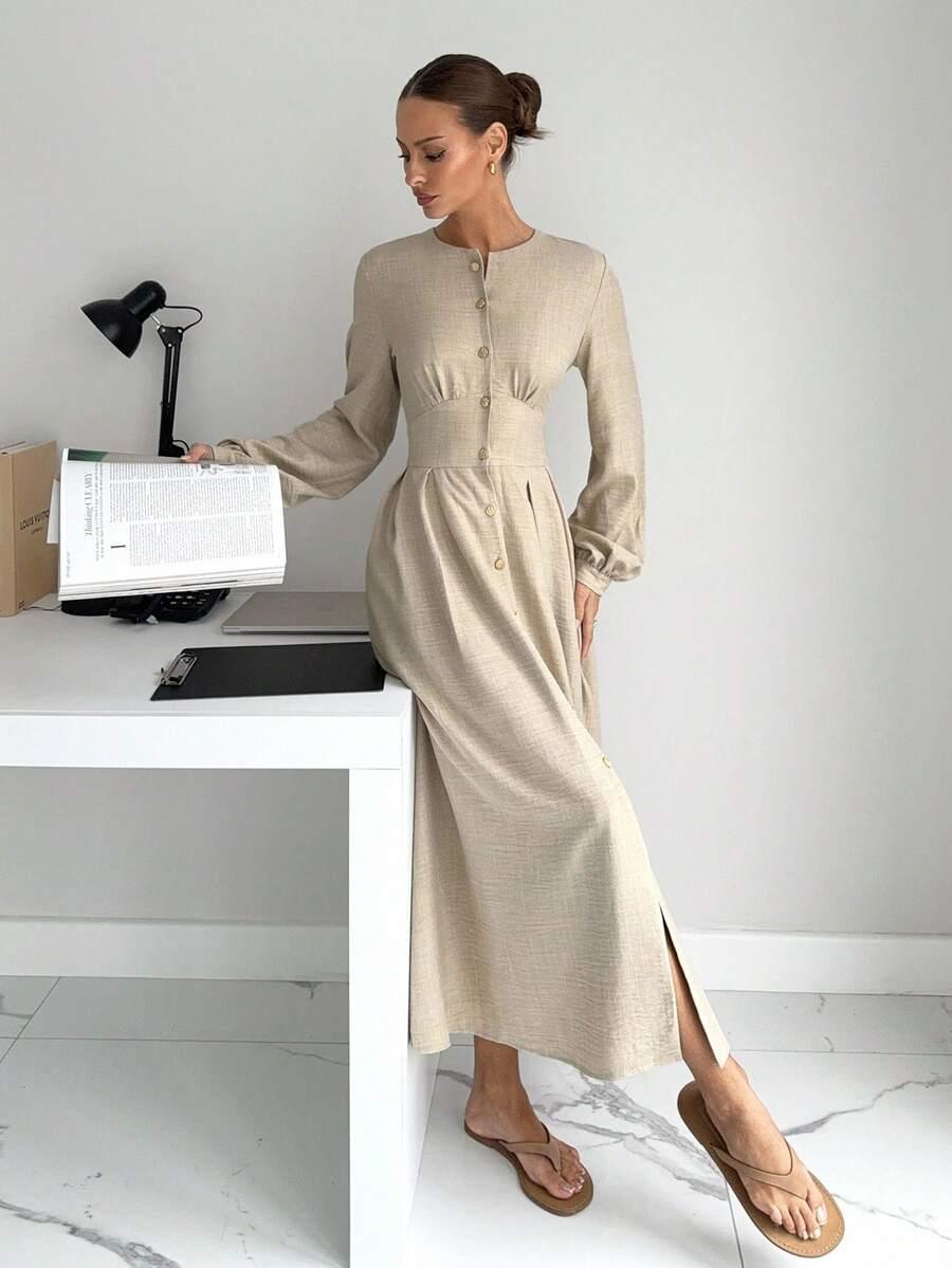 SHEIN BEŻOWA MAXI SUKIENKA S06__XS
