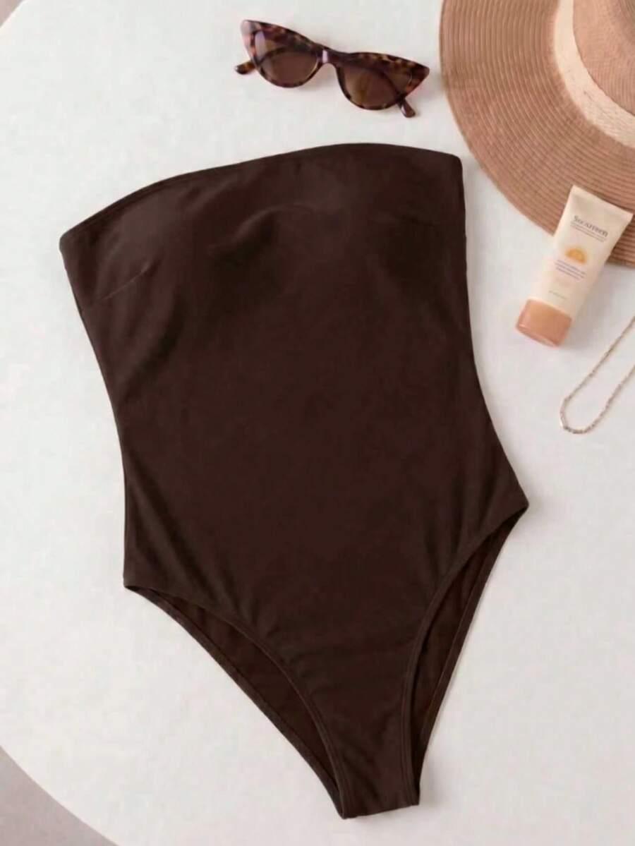SHEIN BRĄZOWY JEDNOCZĘŚCIOWY STRÓJ KĄPIELOWY S09__S