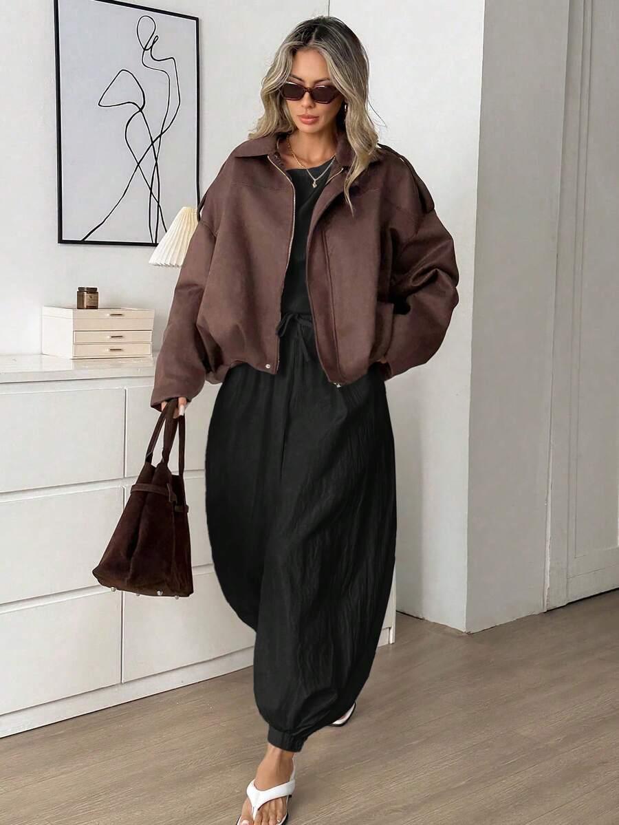 SHEIN CZARNA BLUZKA Z KRÓTKIM RĘKAWEM S09__XL
