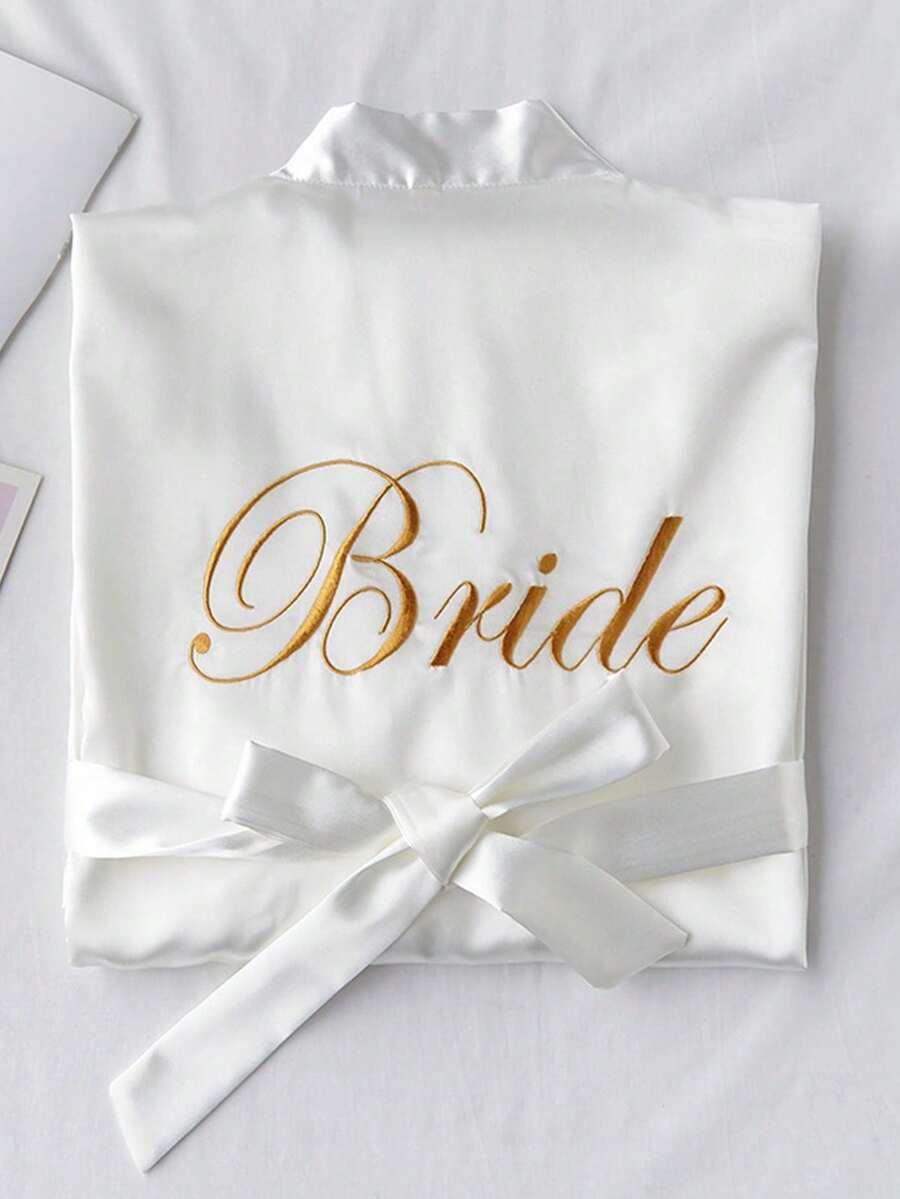 SHEIN BIAŁY SZLAFROK NAPIS BRIDE PK01__M