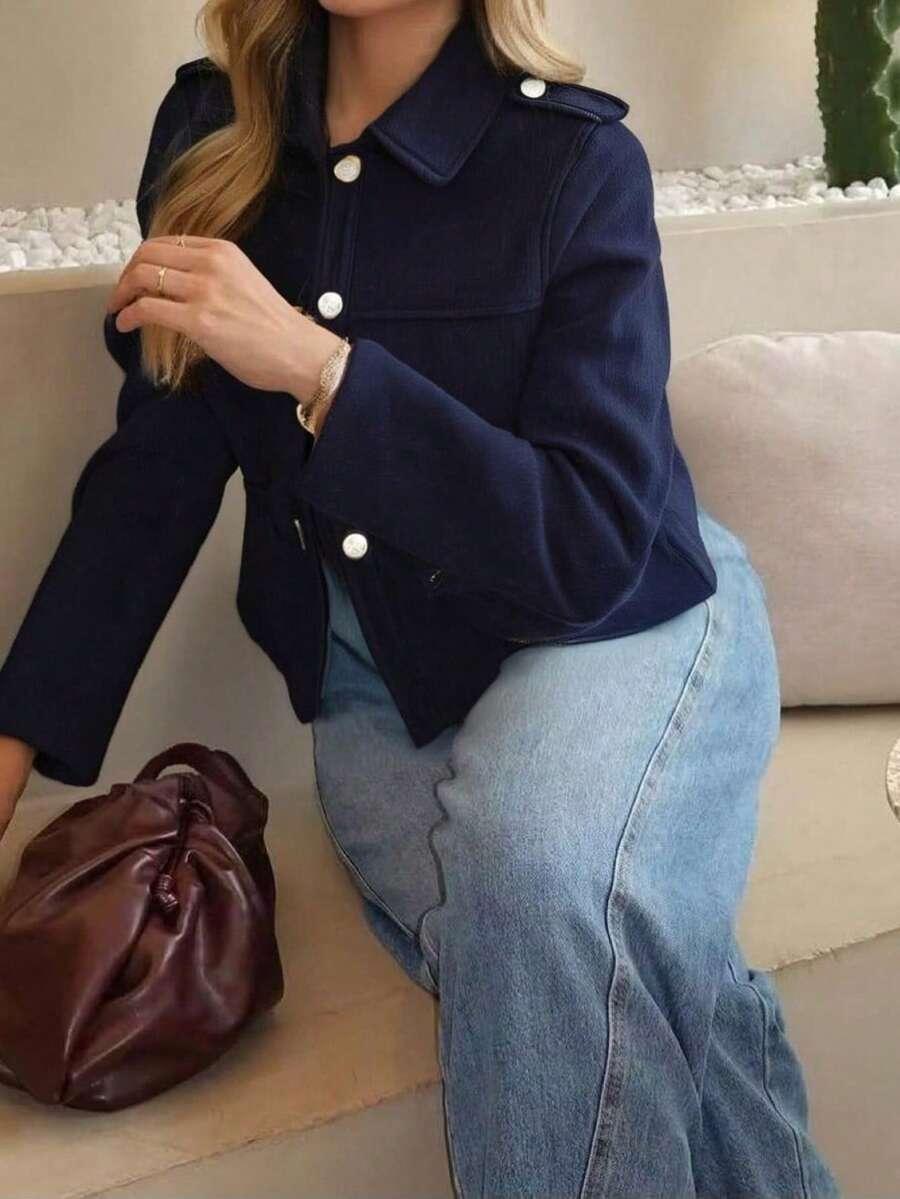SHEIN GRANATOWA KURTKA GUZIKI W01__M