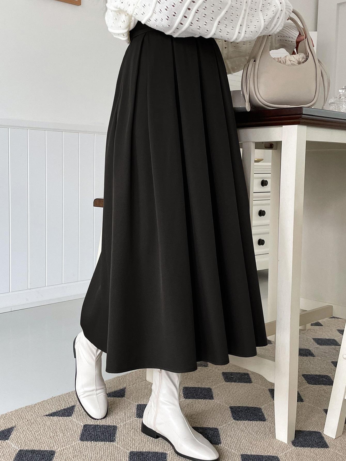 SHEIN CZARNA MIDI SPÓDNICA S06__M