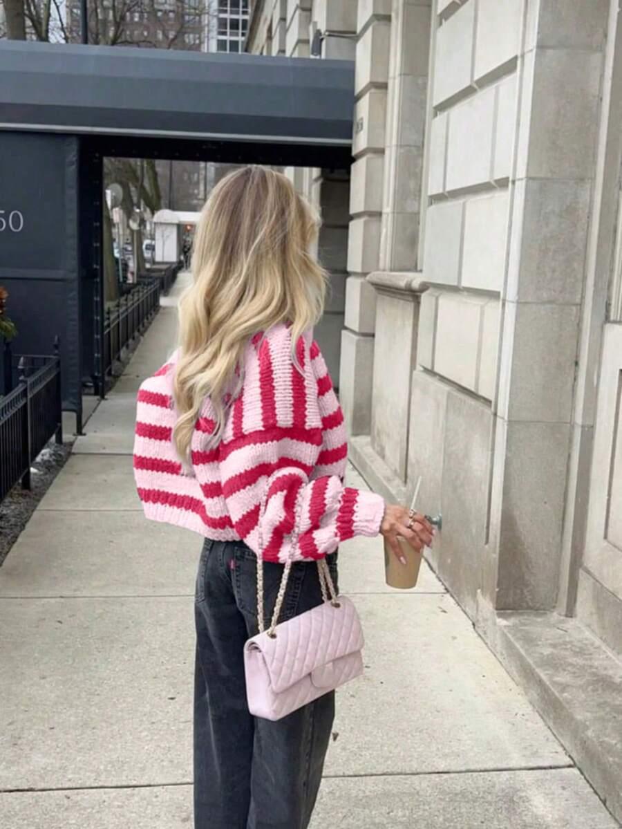 SHEIN SWETER GUZIKI WZÓR PASKI S06__M