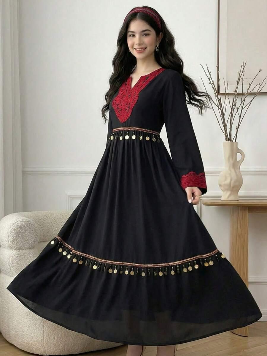 SHEIN CZARNA MAXI SUKIENKA DŁUGI RĘKAW S06__152-158
