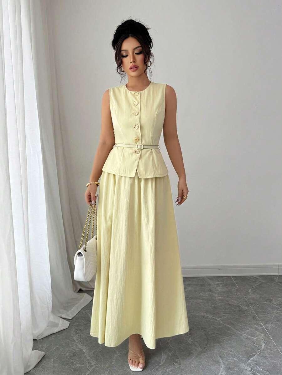 SHEIN ŻÓŁTA BLUZKA GUZIKI S06__M
