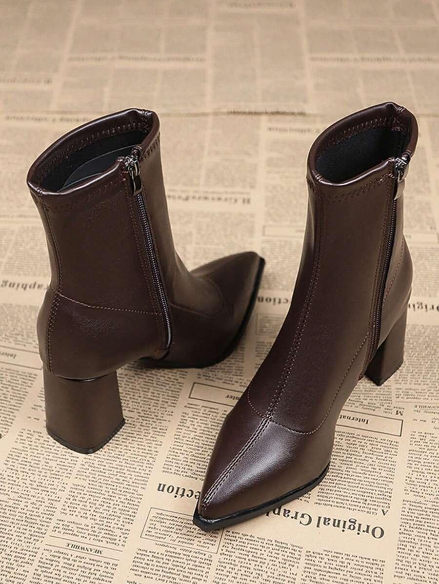 SHEIN BRĄZOWE BOTKI NA OBCASIE SZPIC W01__40,5