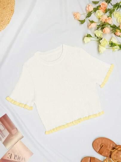 SHEIN KREMOWA BLUZKA KRÓTKI RĘKAW S09__L
