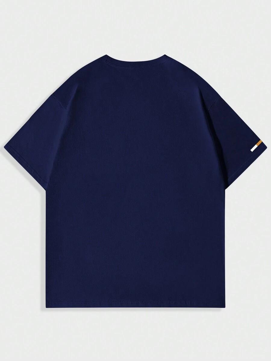 MANFINITY GRANATOWY T-SHIRT Z NADRUKIEM S06__L