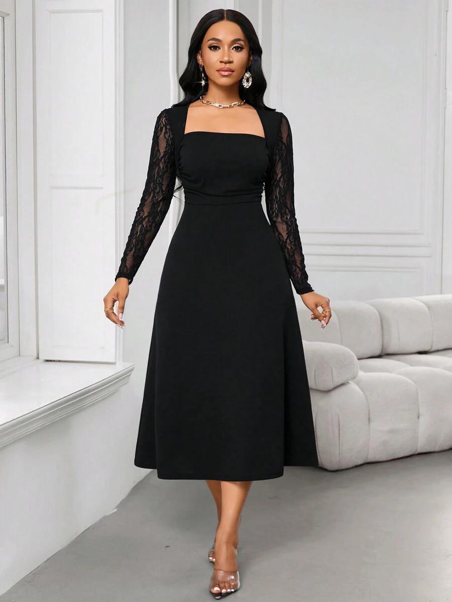SHEIN CZARNA MIDI SUKIENKA S06__S