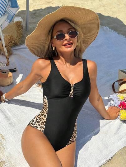 SHEIN JEDNOCZĘŚCIOWY STRÓJ KĄPIELOWY ANIMAL PRINT S09__M
