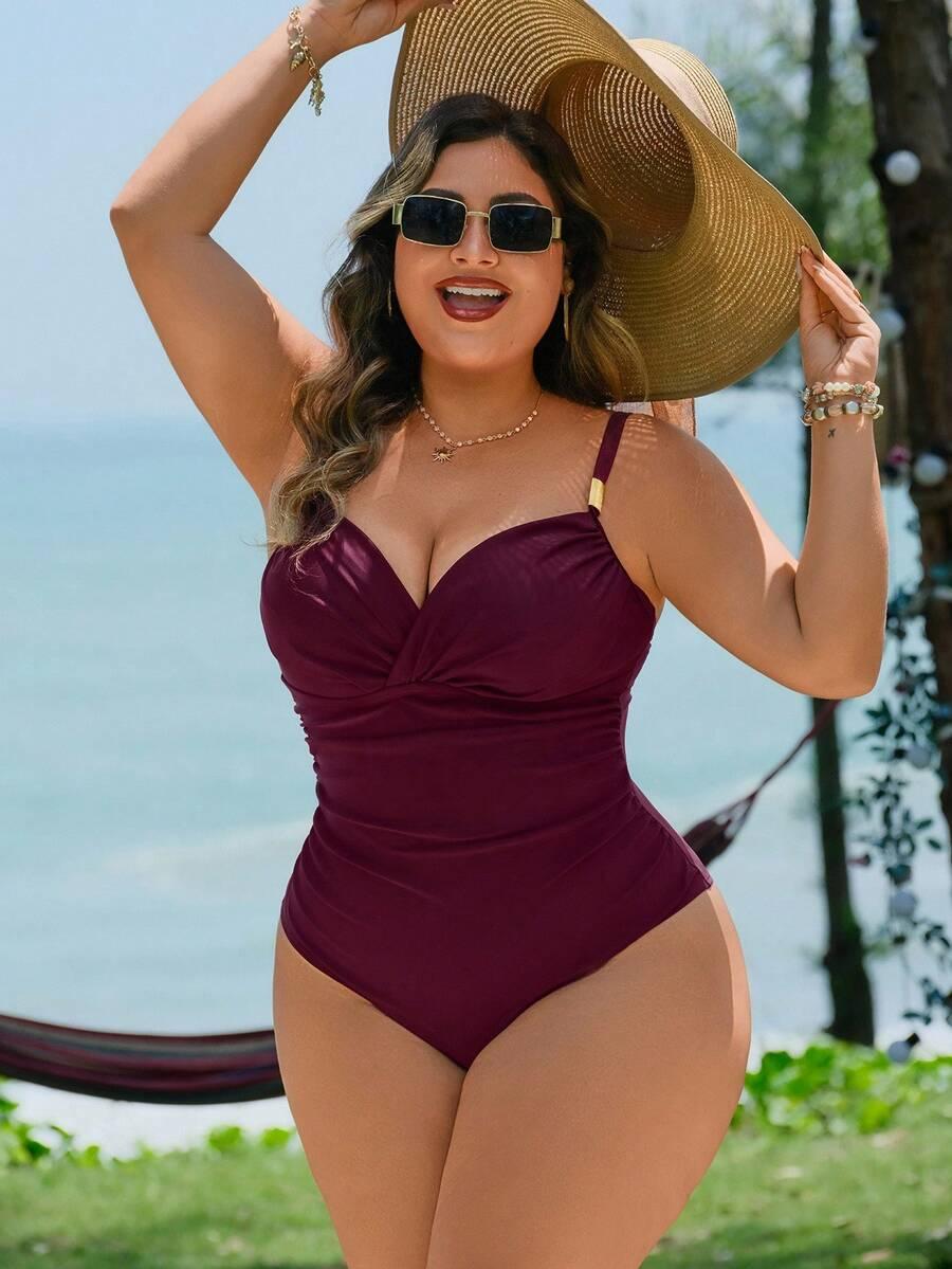SHEIN BORDOWY JEDNOCZĘŚCIOWY STRÓJ KĄPIELOWY S09__48