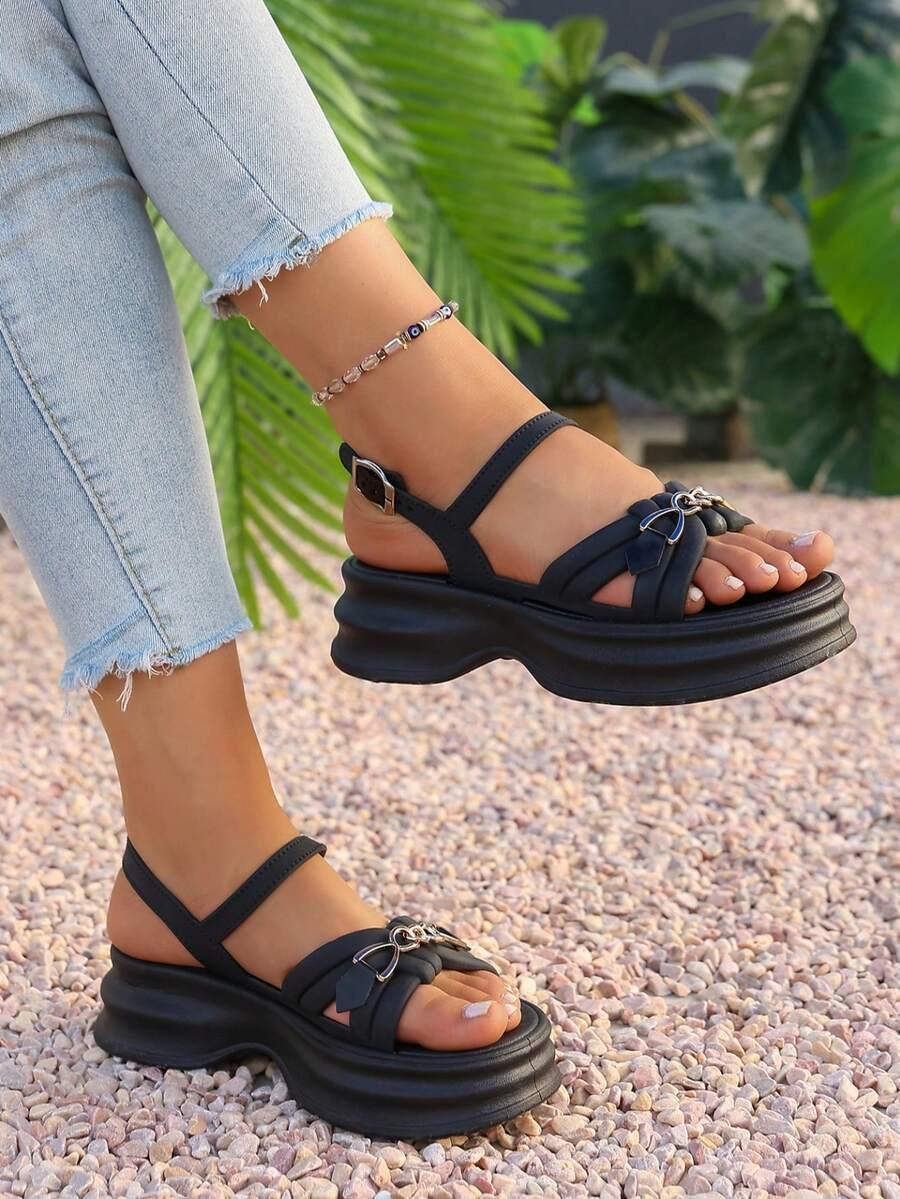 SHEIN CZARNE SANDAŁY ZDOBIENIE S06__36