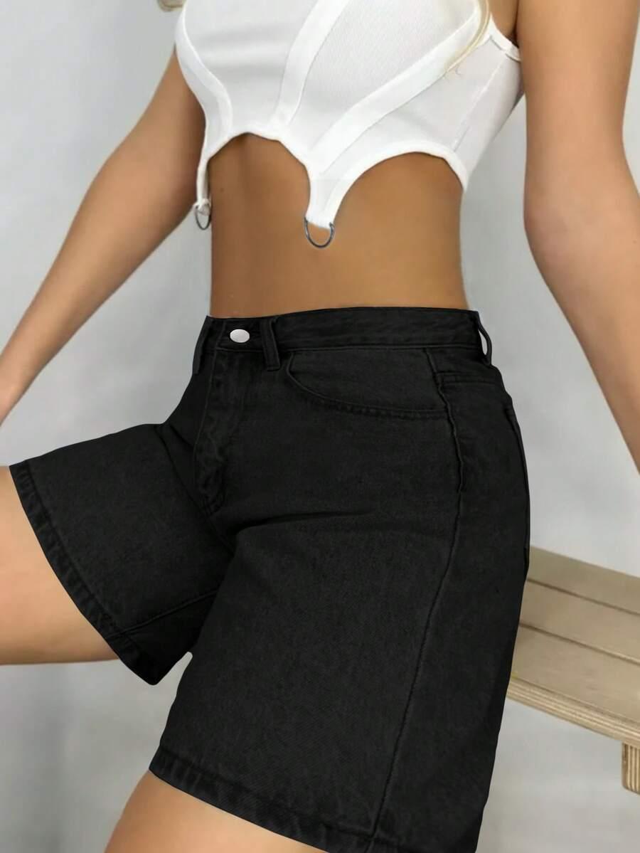 SHEIN CZARNE KRÓTKIE SPODENKI BERMUDY JEANS KIESZENIE S06__S
