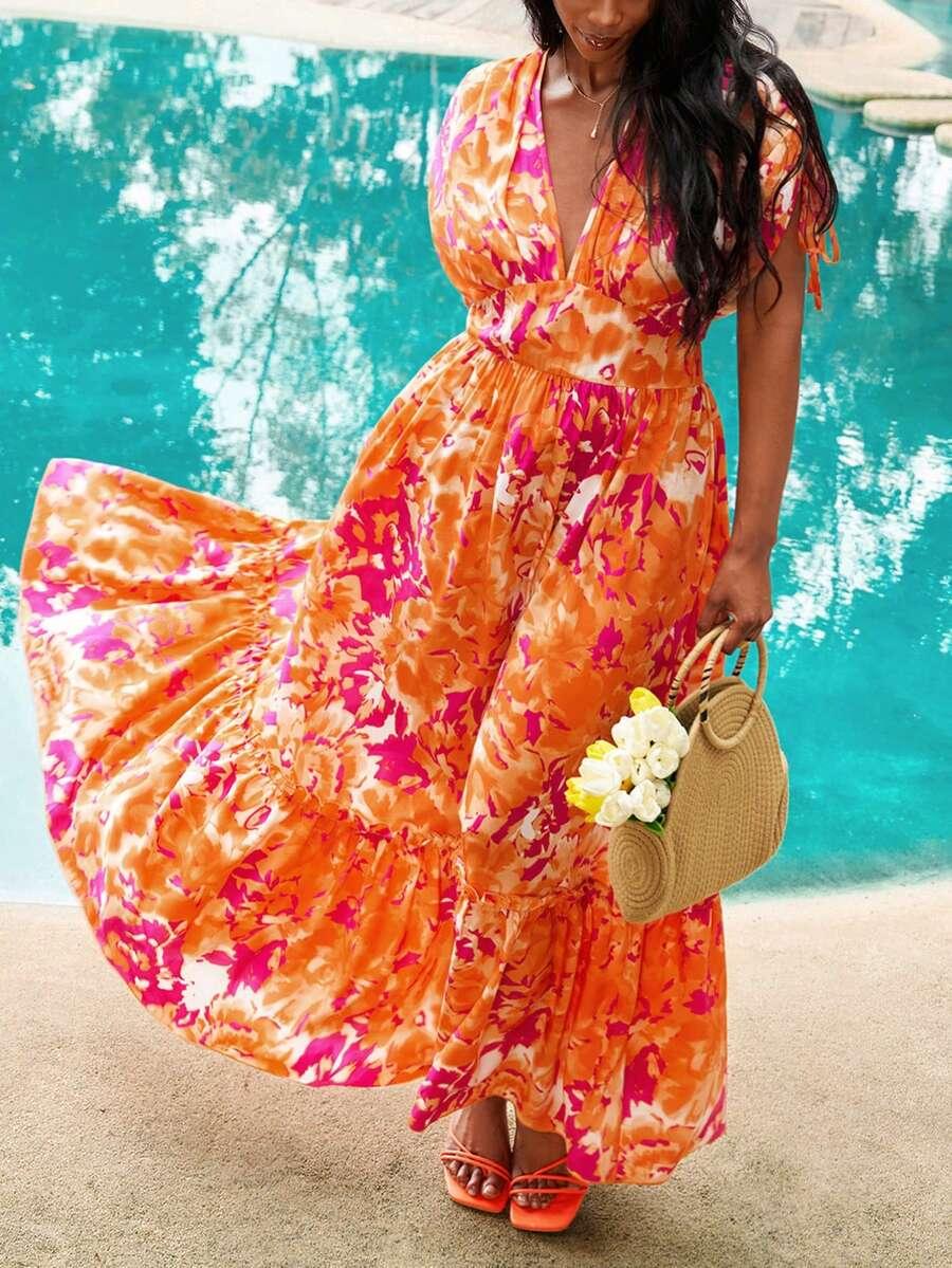 SHEIN MAXI ROZKLOSZOWANA SUKIENKA KONTRAST S06__50