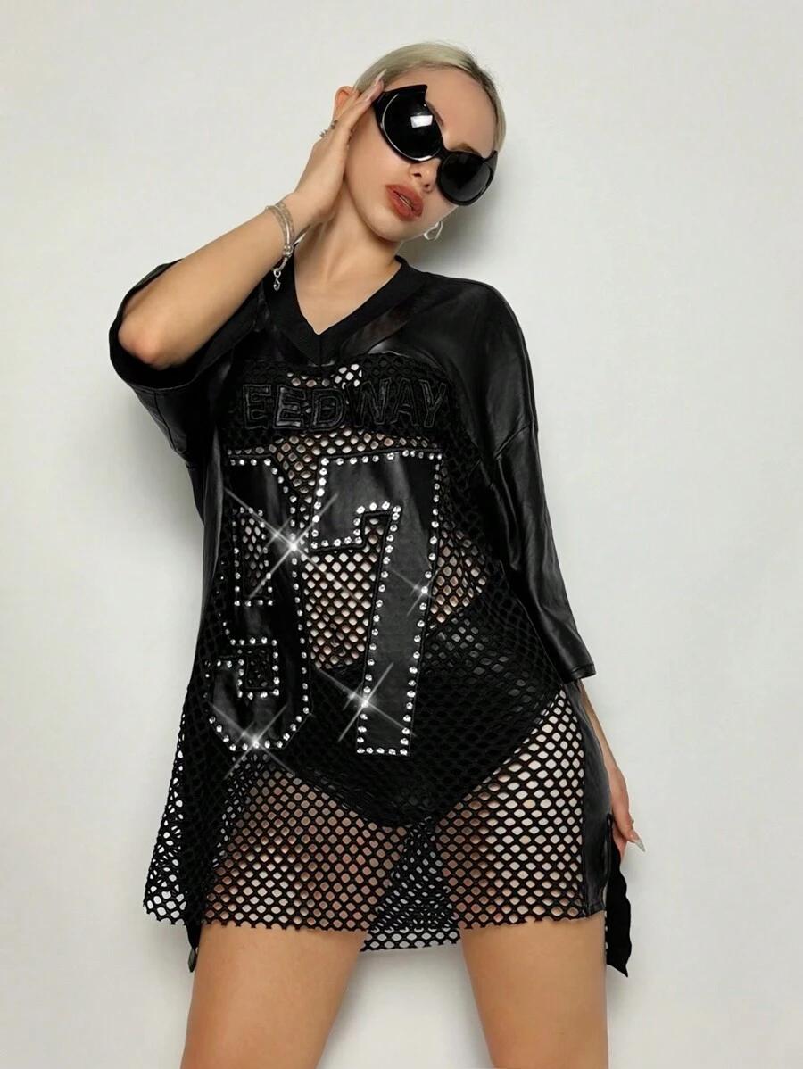 SHEIN CZARNY T-SHIRT ZDOBIENIE S09__XS