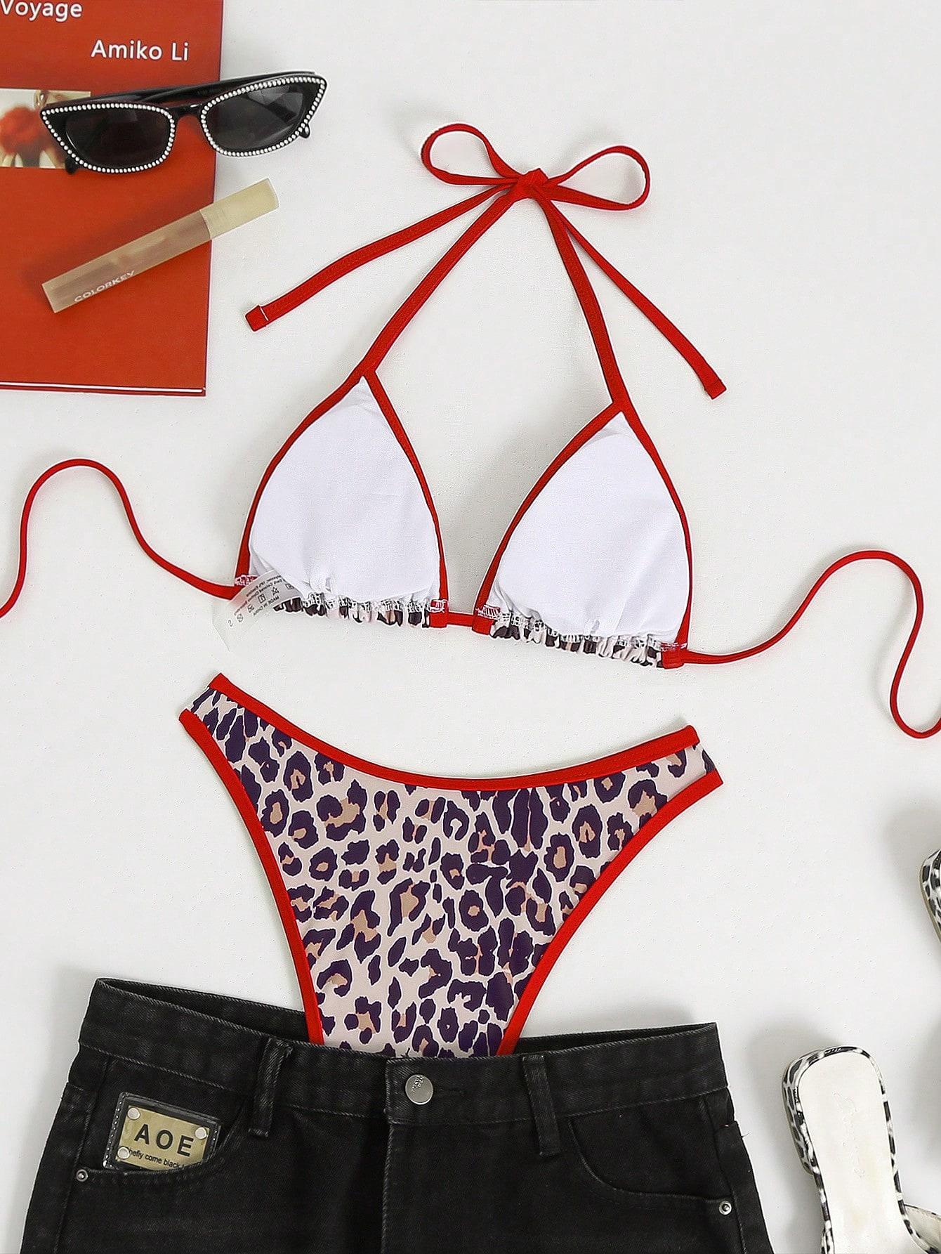 SHEIN DWUCZĘŚCIOWY KOSTIUM KĄPIELOWY ANIMAL PRINT S09__S
