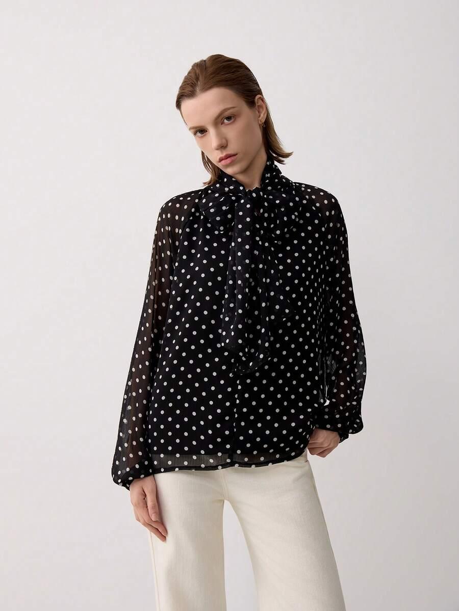 SHEIN CZARNA BLUZKA GROSZKI S06__L