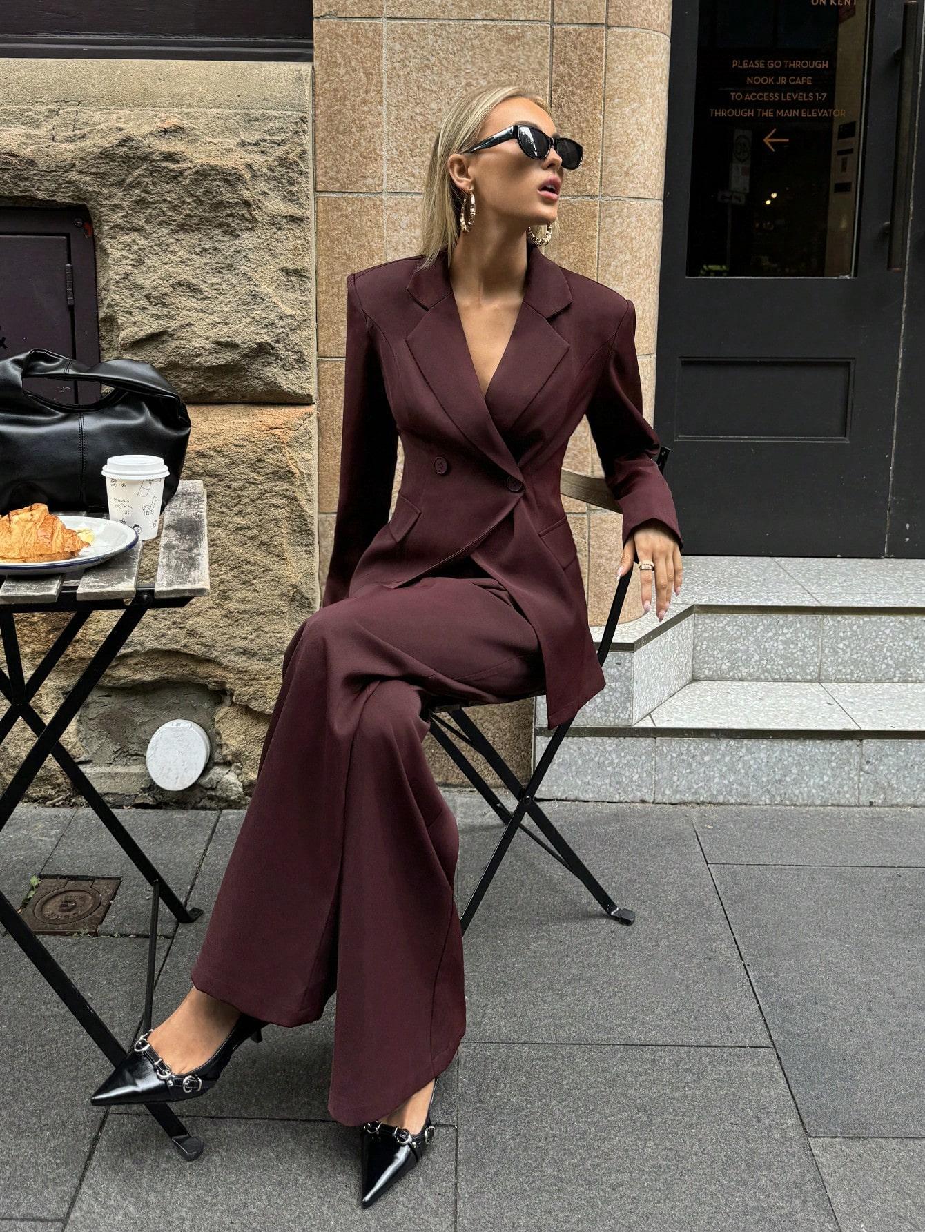SHEIN BORDOWY KOMPLET MARYNARKA SPODNIE S06__L