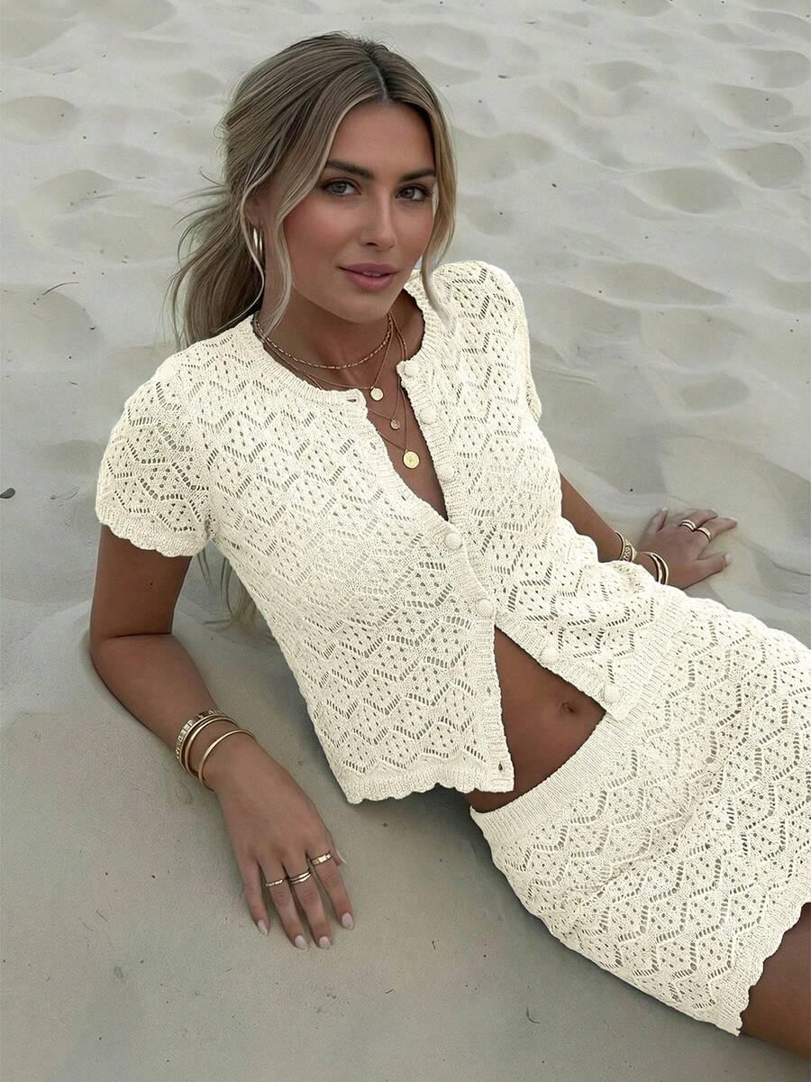 SHEIN AŻUROWA MINI SPÓDNICA Z GUMKĄ W PASIE PK01__XS