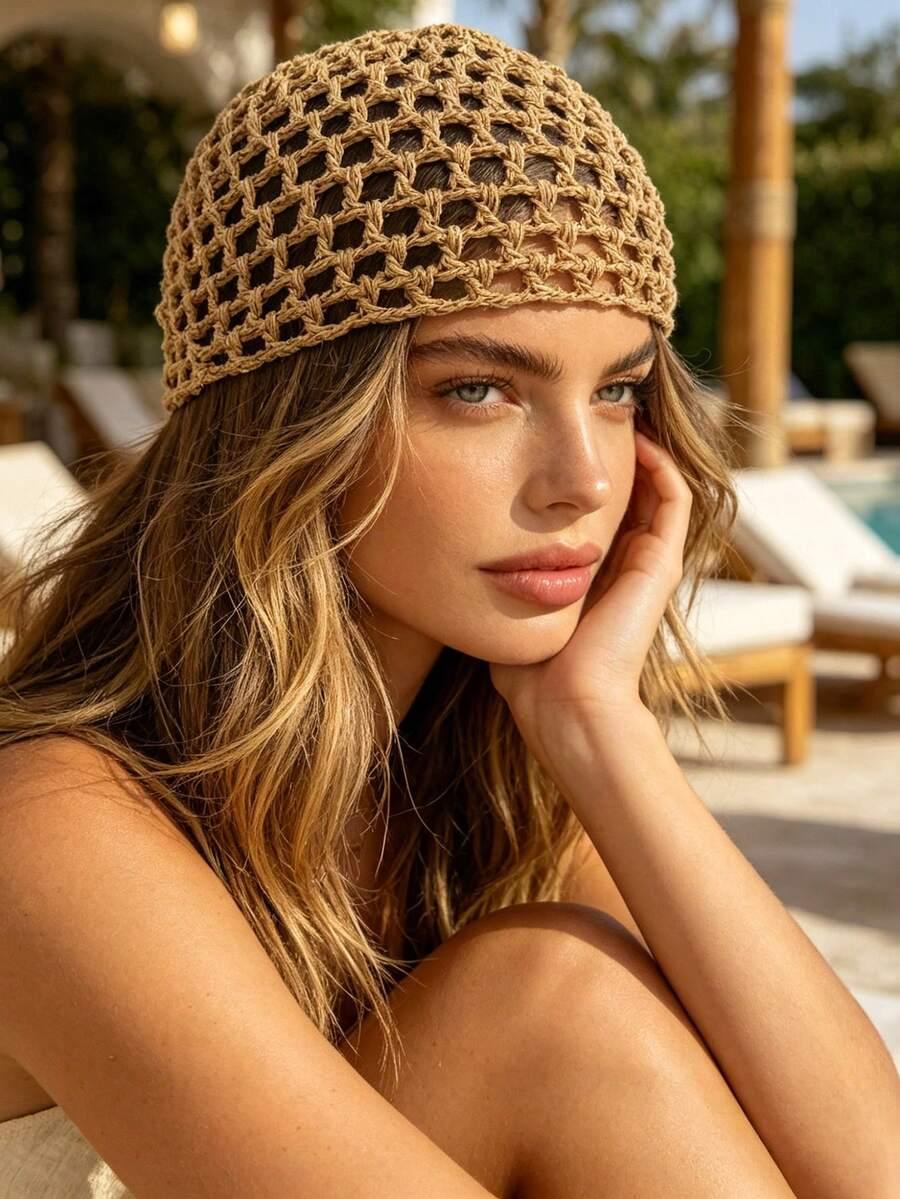 SHEIN BRĄZOWA CZAPKA CEKINY S07__58