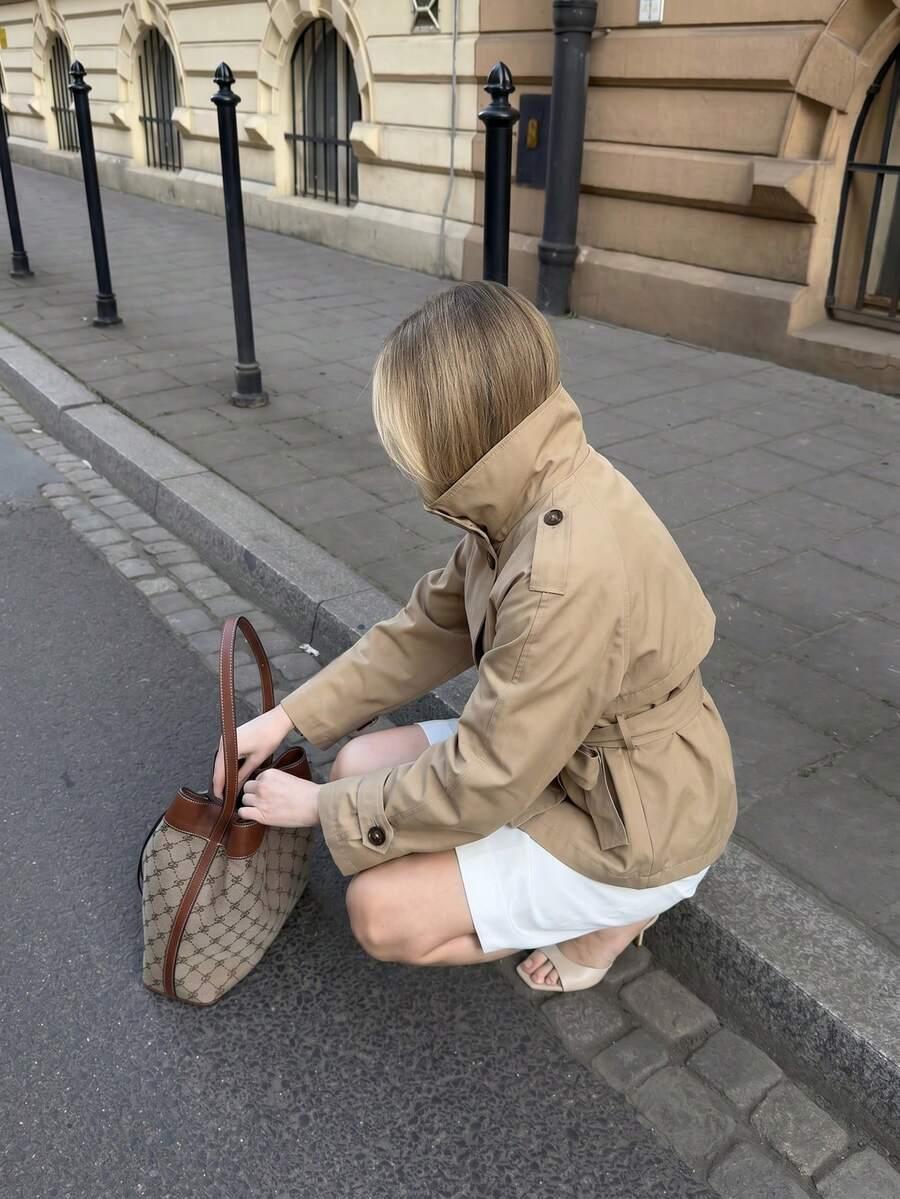 SHEIN BEŻOWY PŁASZCZ GUZIKI W01__S