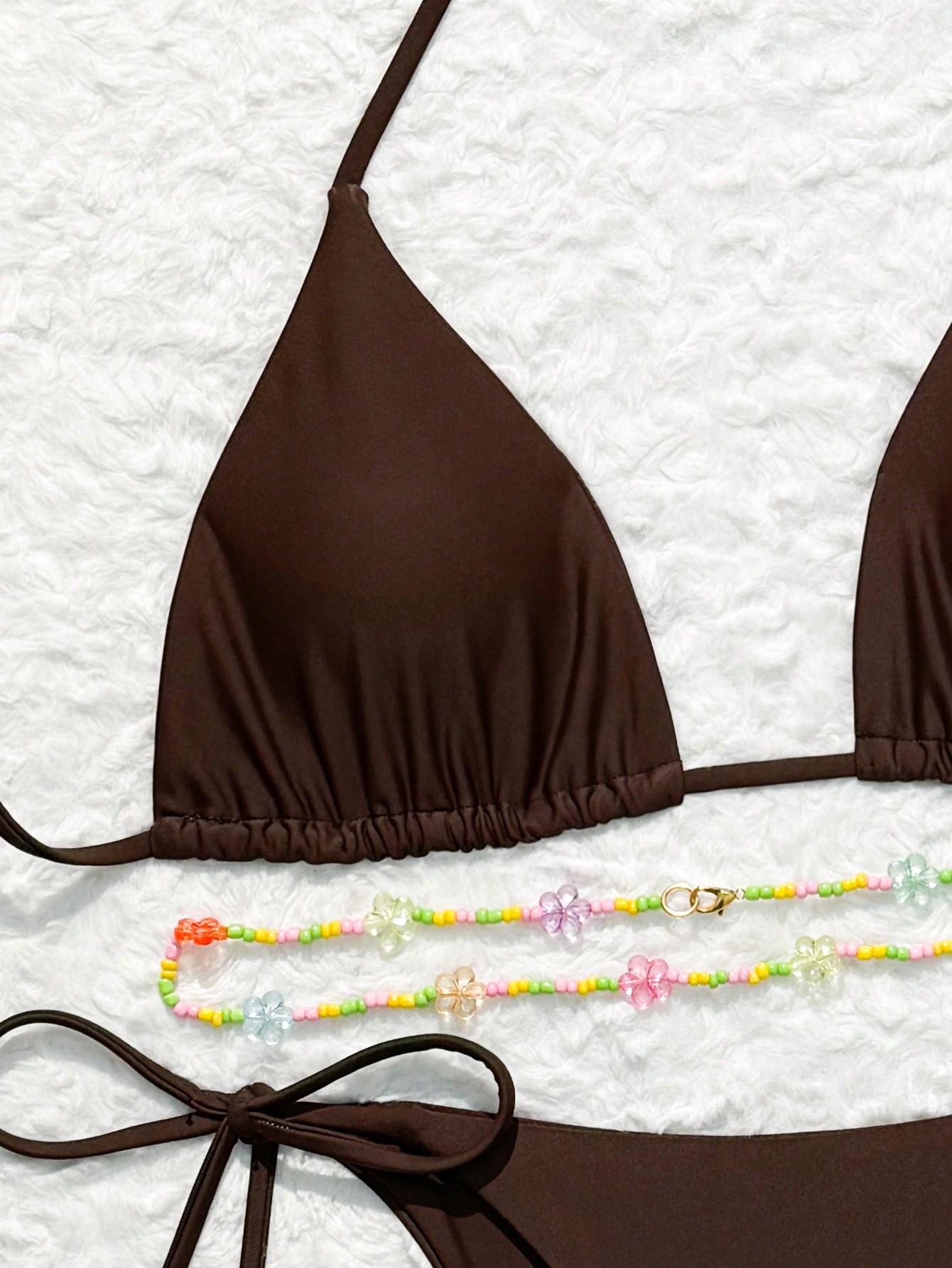 SHEIN BRĄZOWY DWUCZĘŚCIOWY STRÓJ KĄPIELOWY S09__M