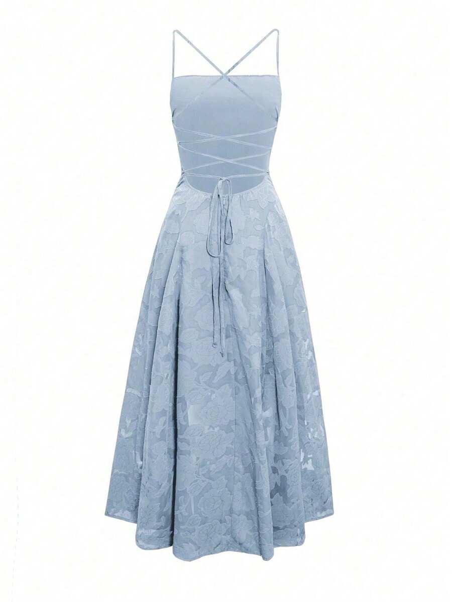 SHEIN NIEBIESKA MAXI SUKIENKA NA RAMIĄCZKACH S06__S