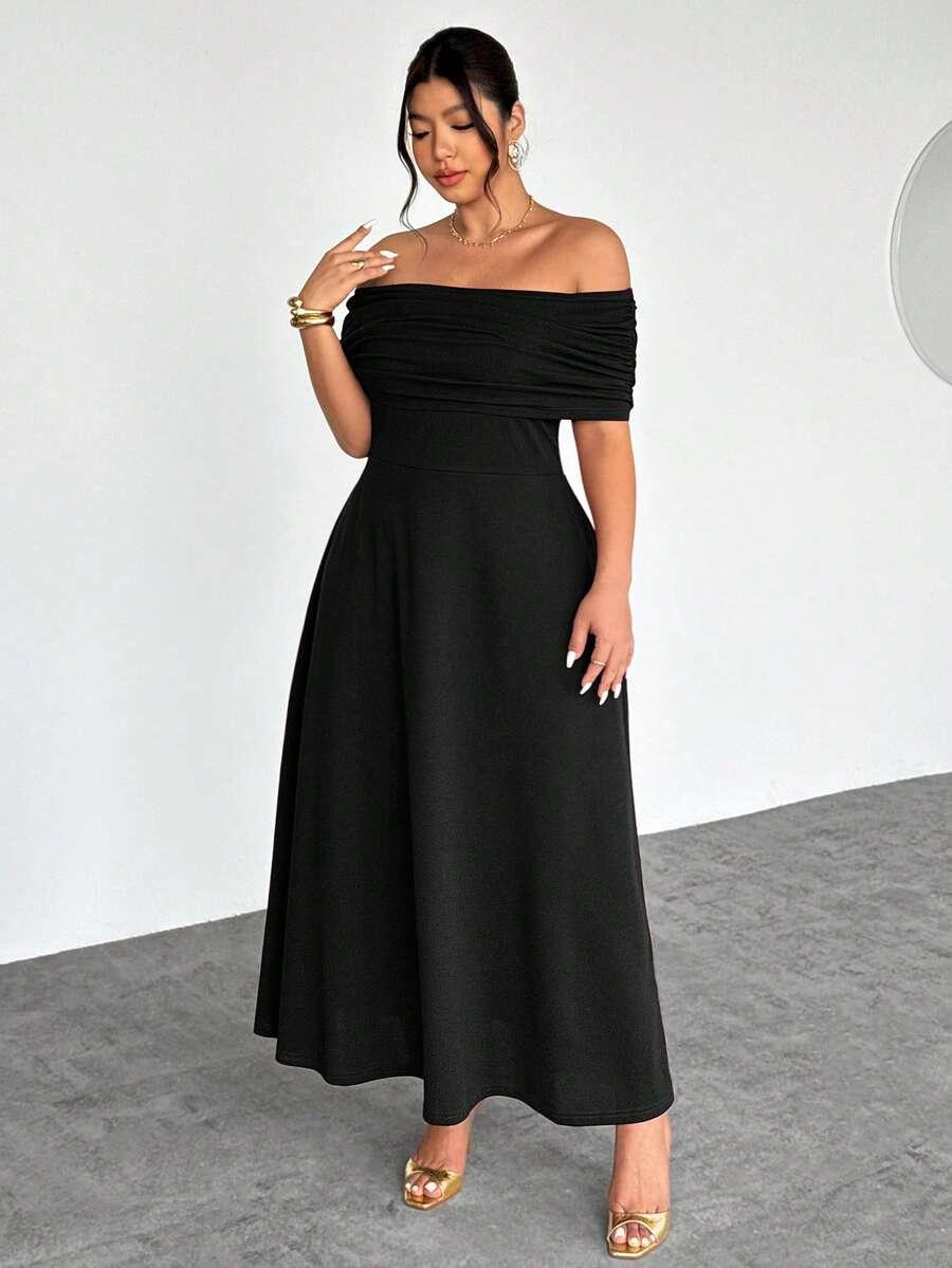 FIRERIE CZARNA MAXI SUKIENKA ODKRYTE RAMIONA S09__52