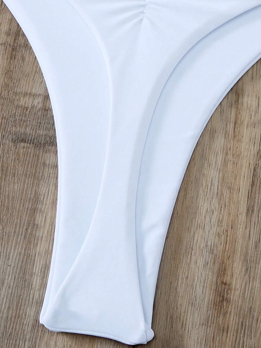 SHEIN BIAŁY DÓŁ OD BIKINI STRINGI MARSZCZENIE PK01__S