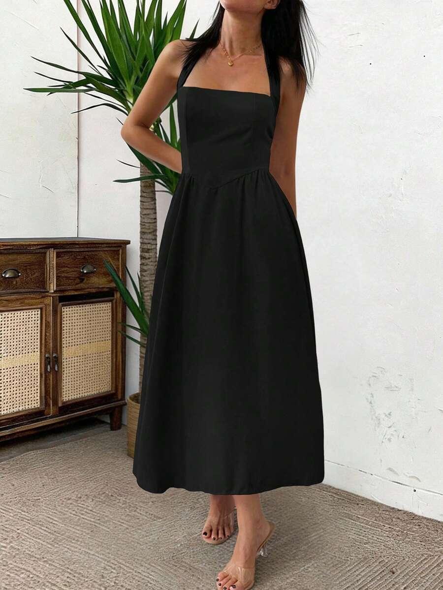 SHEIN CZARNA MIDI SUKIENKA S06__L