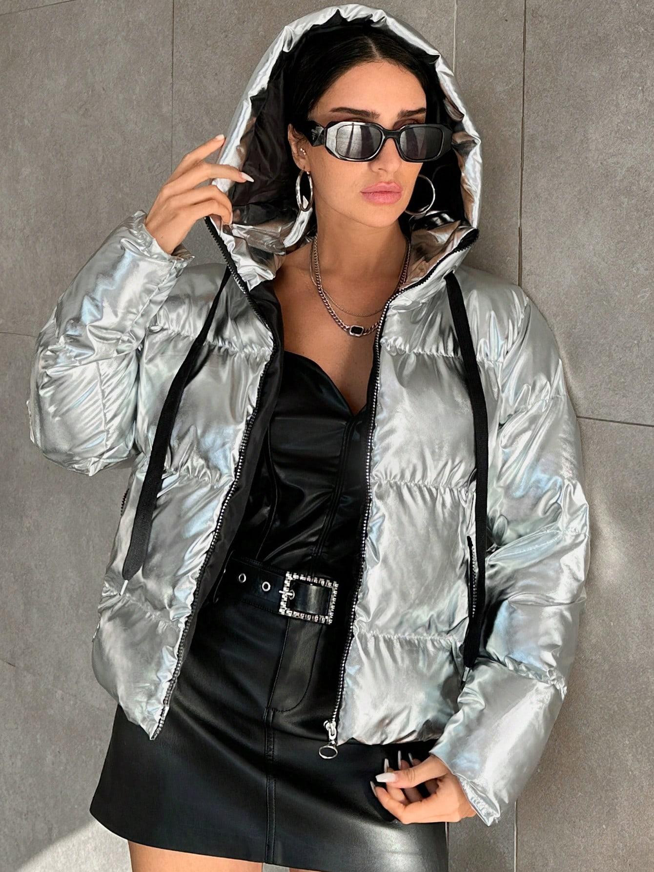 SHEIN SREBRNA KURTKA POŁYSK W01__M
