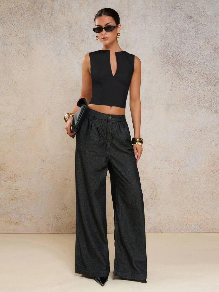 SHEIN CZARNY TOP GŁĘBOKI DEKOLT S06__XS