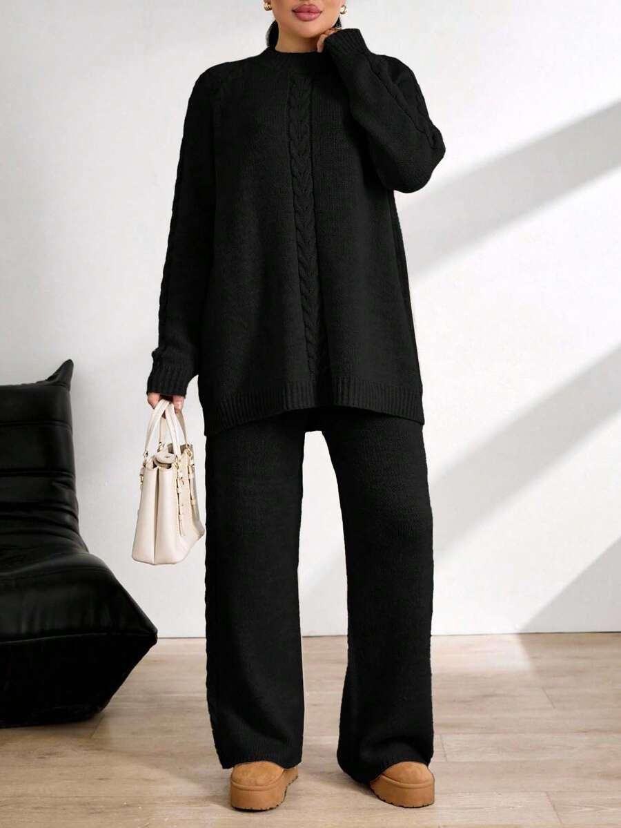 SHEIN CZARNY KOMPLET SWETER SPODNIE S06__46