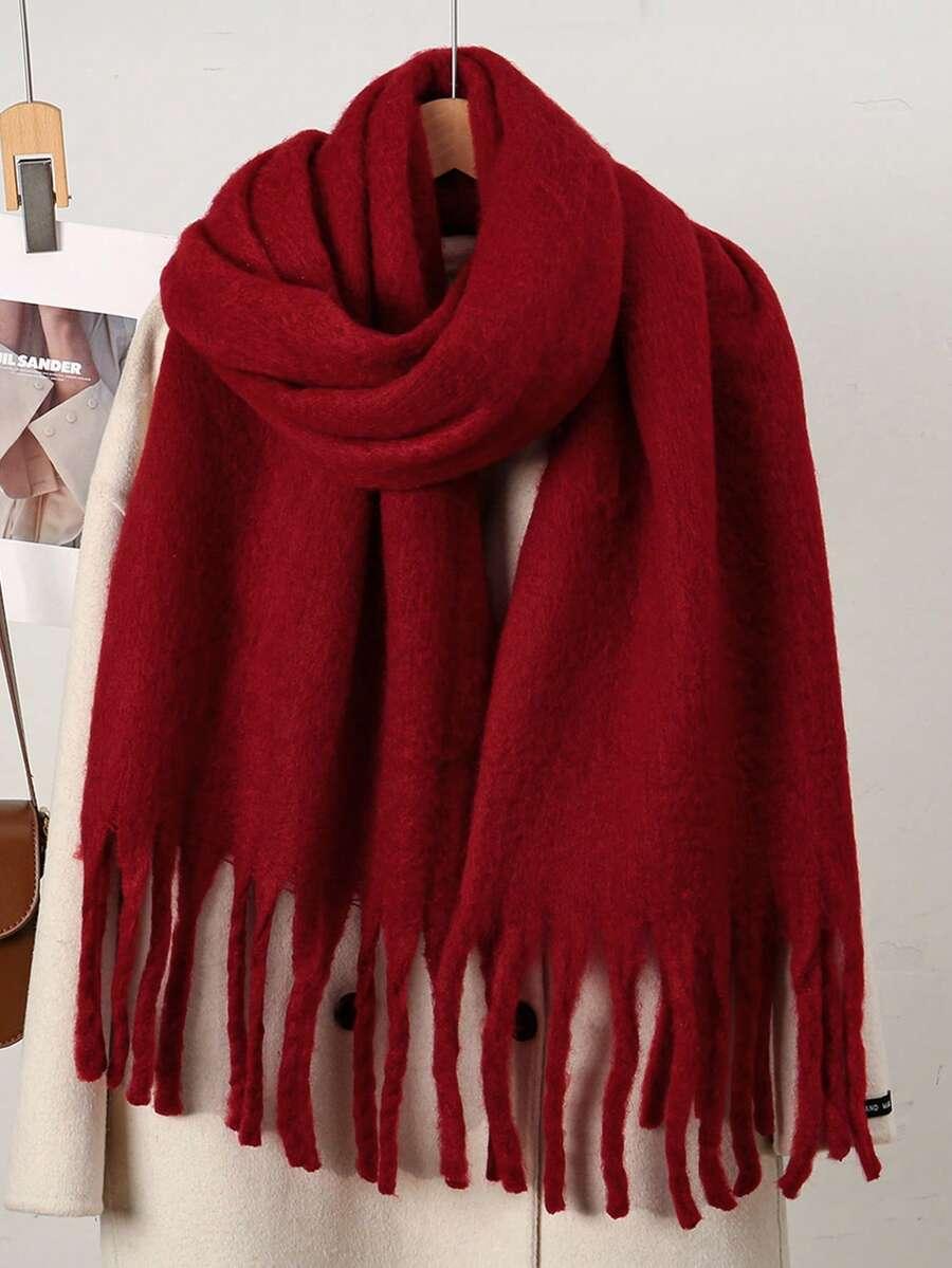 SHEIN CZERWONY SZALIK FRĘDZLE W01__40X180CM
