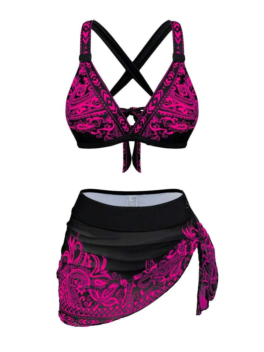 SHEIN TRZYCZĘŚCIOWY STRÓJ KĄPIELOWY S09__XXL