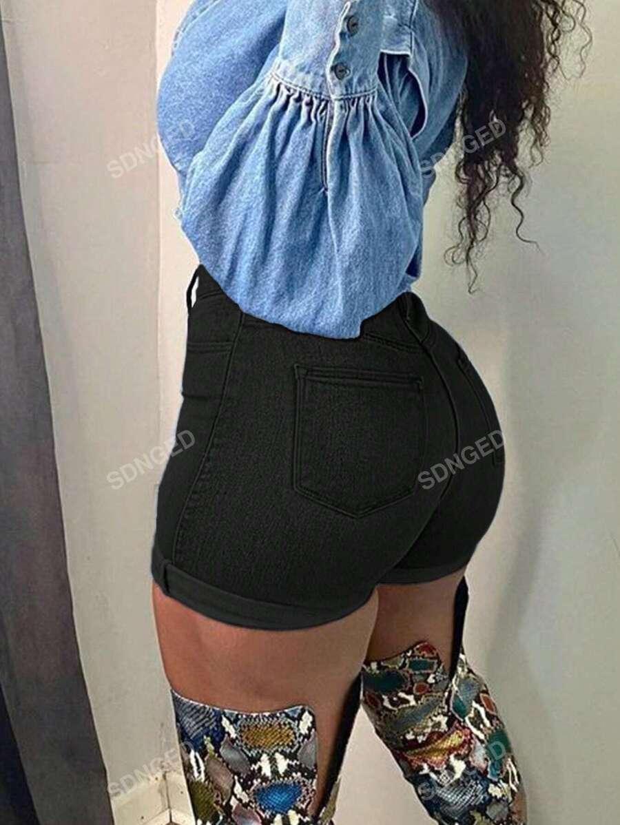 SHEIN CZARNE SPODENKI JEANS S06__XL