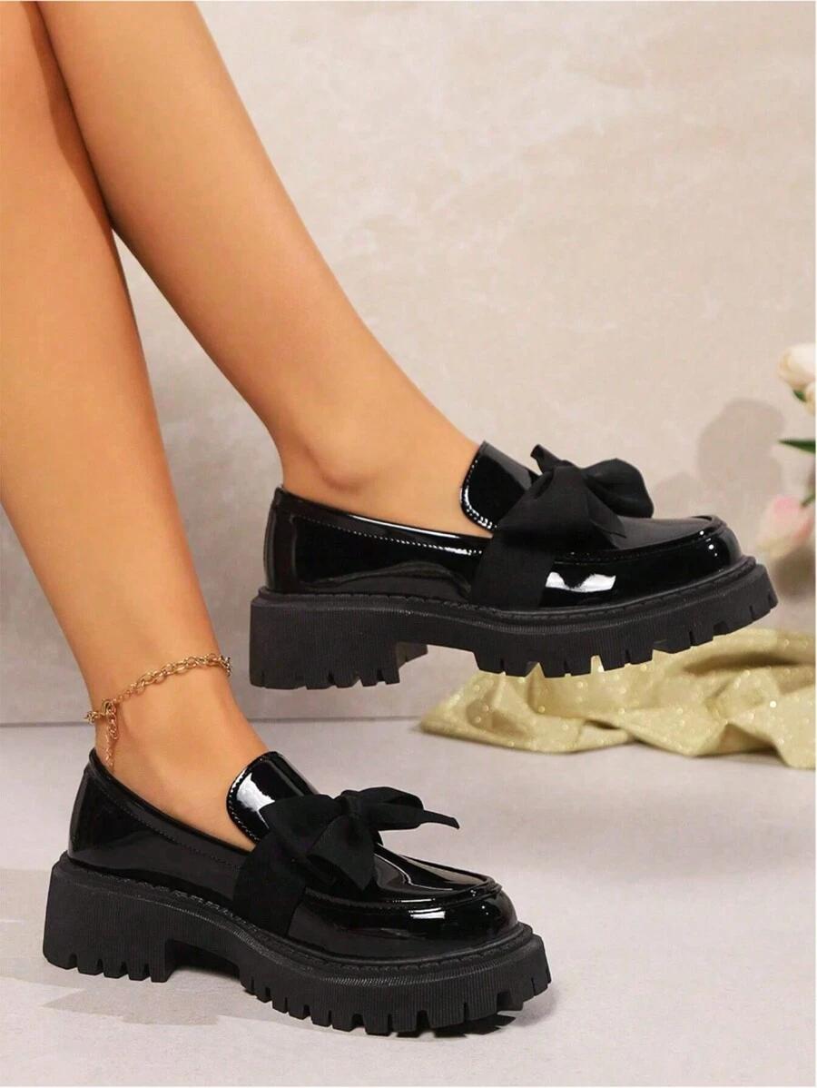 SHEIN CZARNE MOKASYNY ZDOBIENIE KOKARDA S06__35
