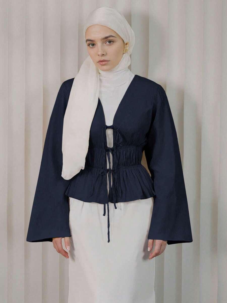 SHEIN BLUZKA DŁUGI RĘKAW WIĄZANIE S09__L
