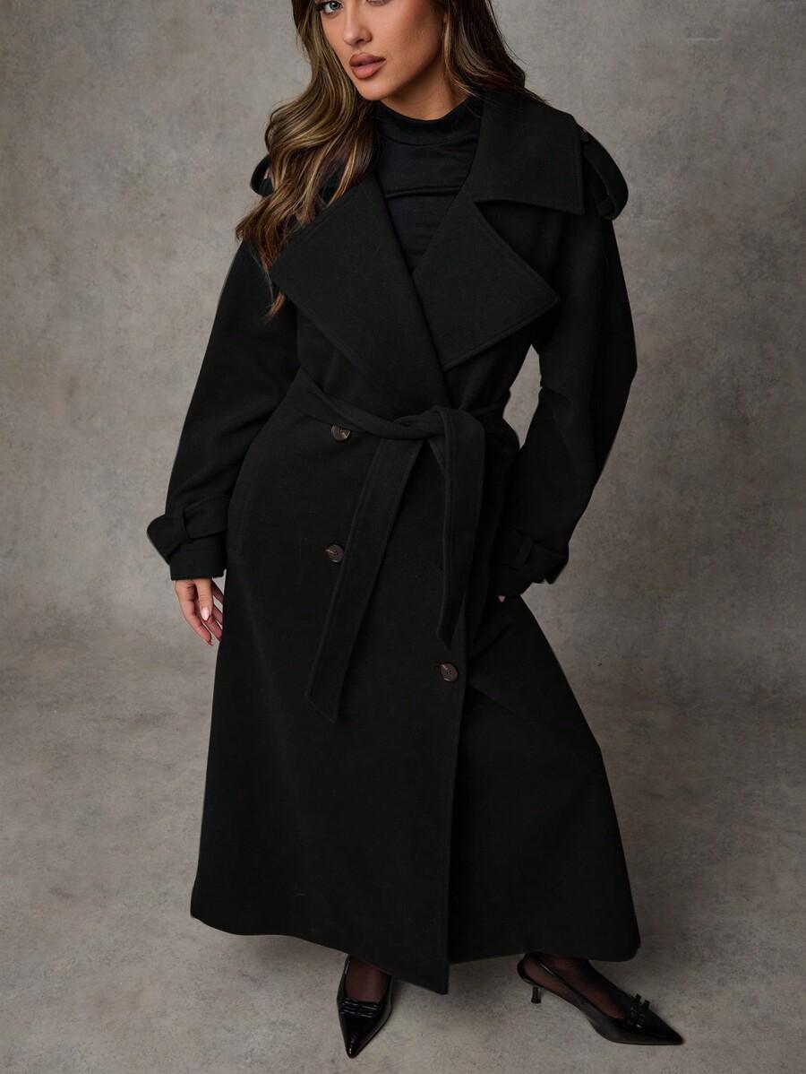 SHEIN CZARNY PŁASZCZ GUZIKI W01__XXS