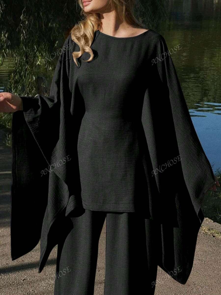 SHEIN CZARNY KOMPLET BLUZKA SPODNIE S06__S