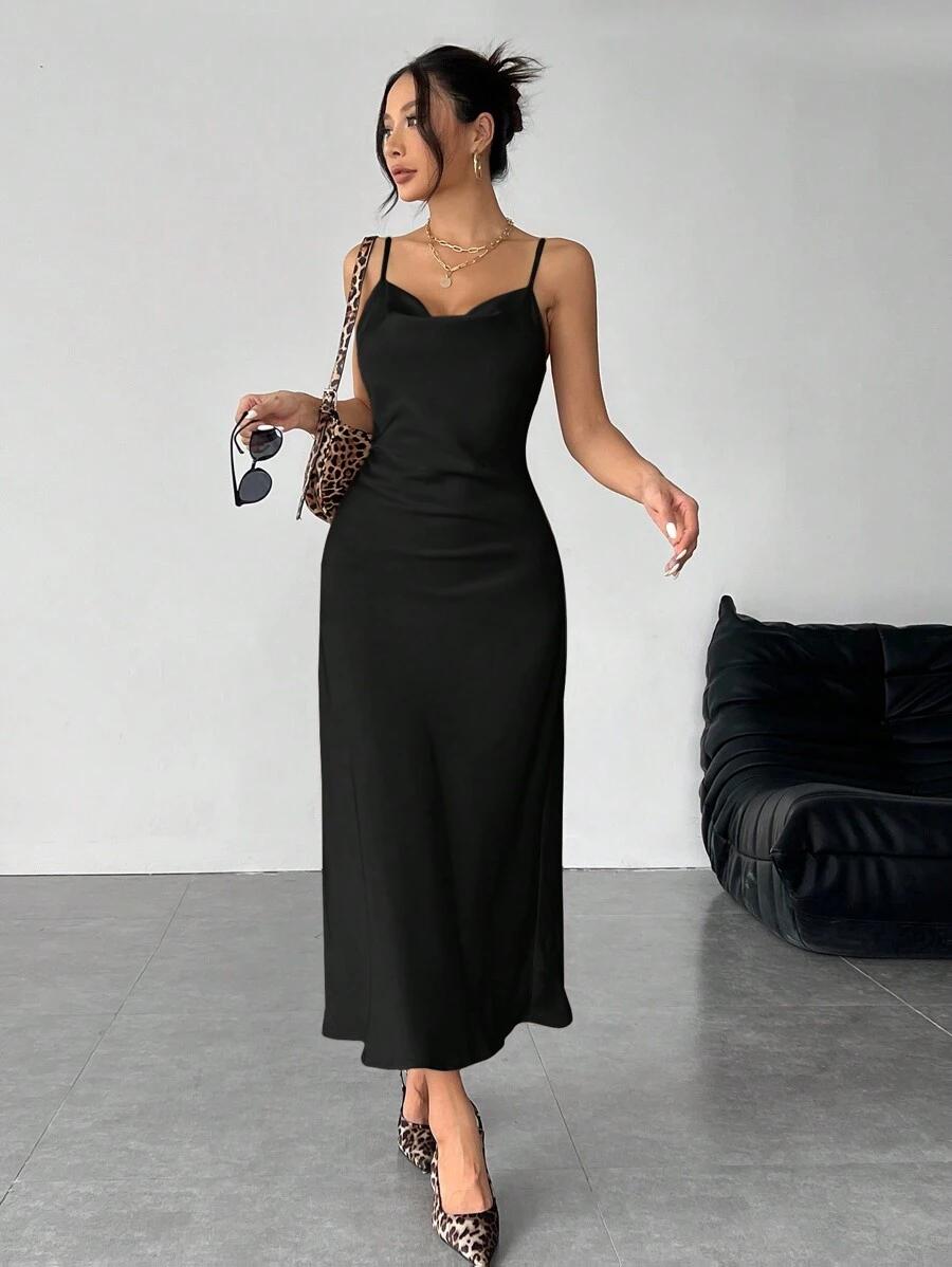 SHEIN CZARNA MIDI SUKIENKA S06__S