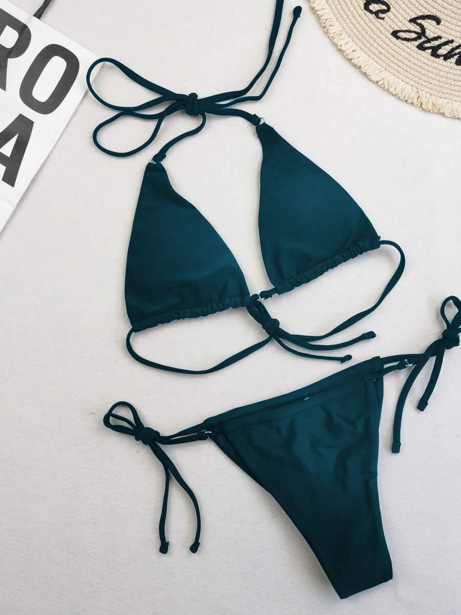 SHEIN ZIELONY KOMPLET BIKINI WIĄZANIE S09__M