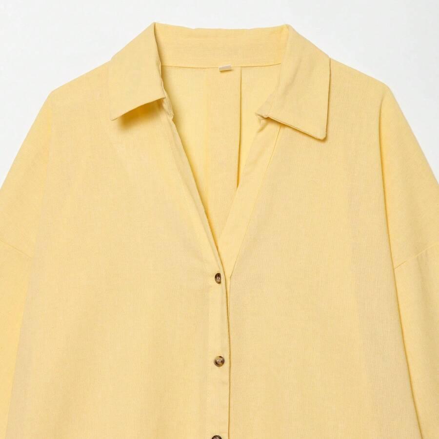 SHEIN ŻÓŁTA KOSZULA RĘKAW 3/4 PK01__XS