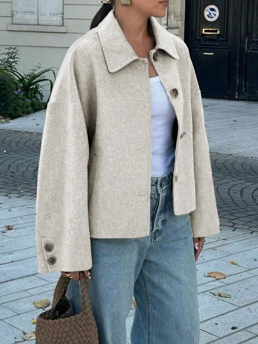 SHEIN BEŻOWY PŁASZCZ GUZIKI W01__M