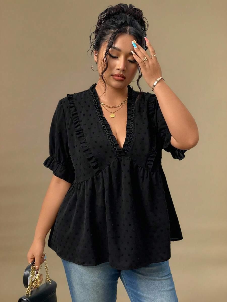 SHEIN CZARNA BLUZKA KRÓTKI RĘKAW V-NECK S06__48