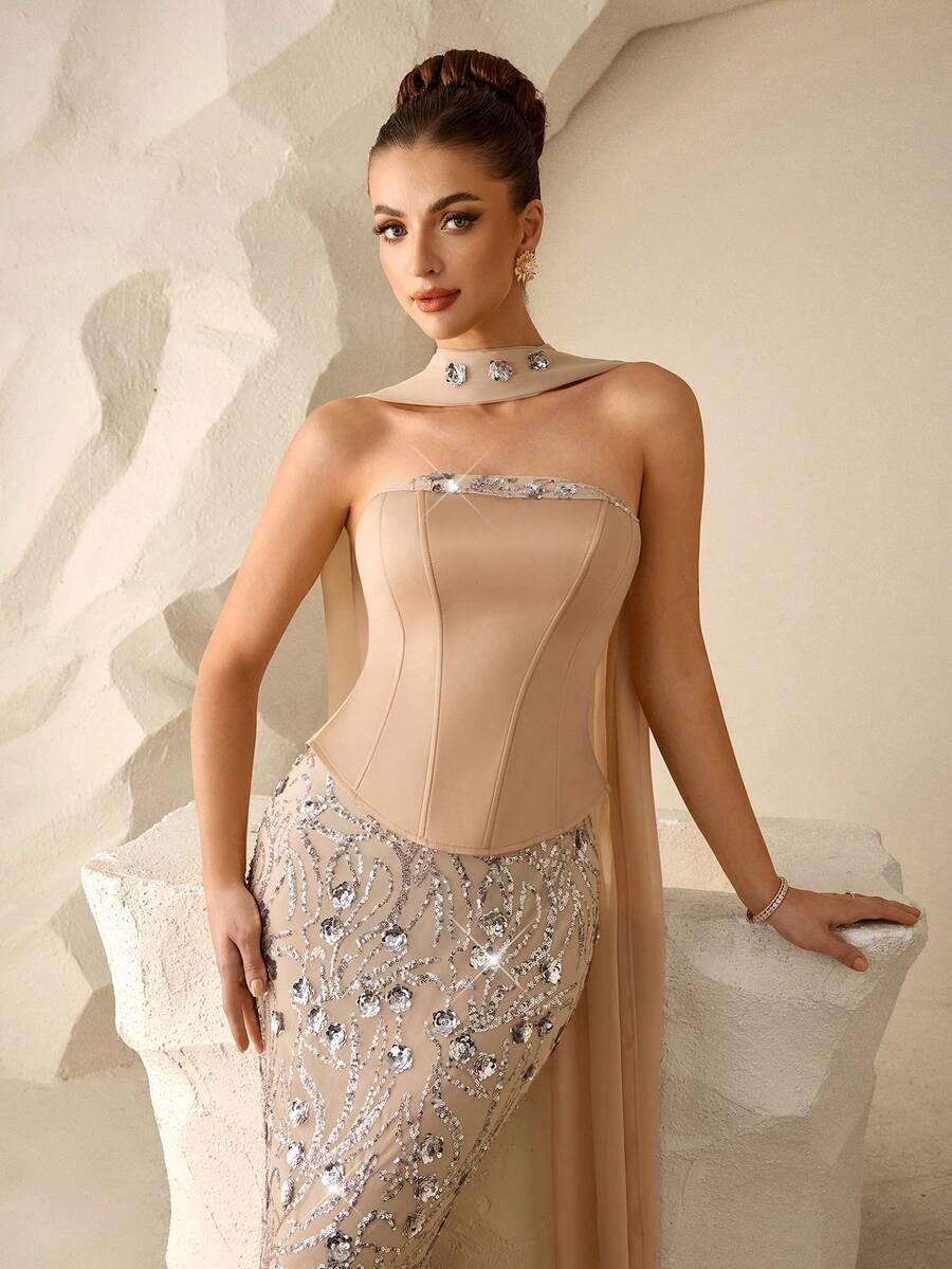 COUTIVA BEŻOWA MAXI SUKIENKA S06__XL