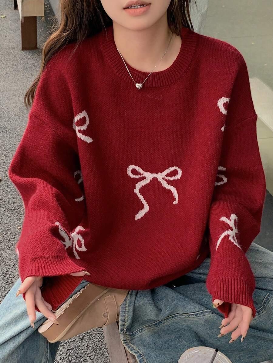 EURMUSE CZERWONY SWETER KOKARDY BDD__M