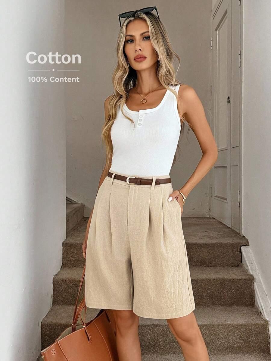 SHEIN BEŻOWE SPODENKI BERMUDY S06__L