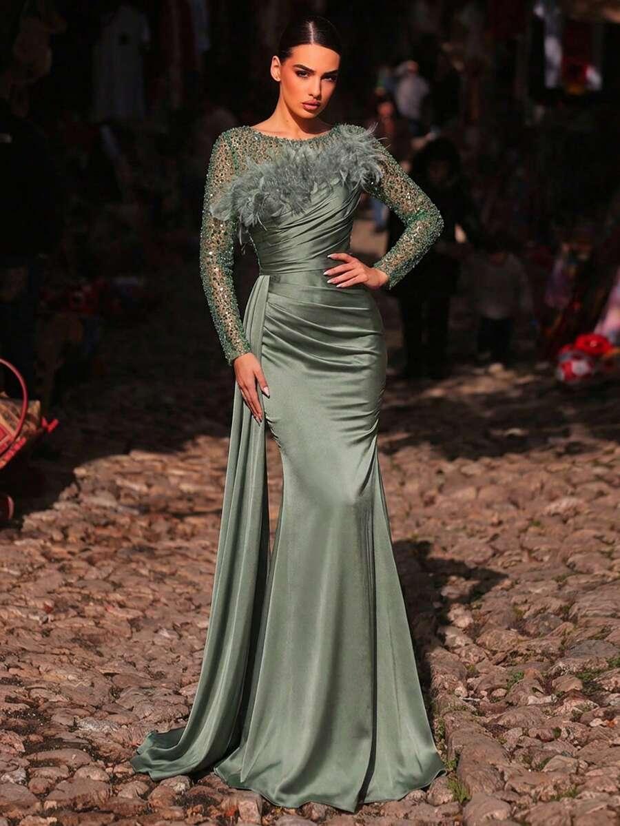 GLAMRAE ZIELONA SUKIENKA MAXI ZDOBIENIE S06__S